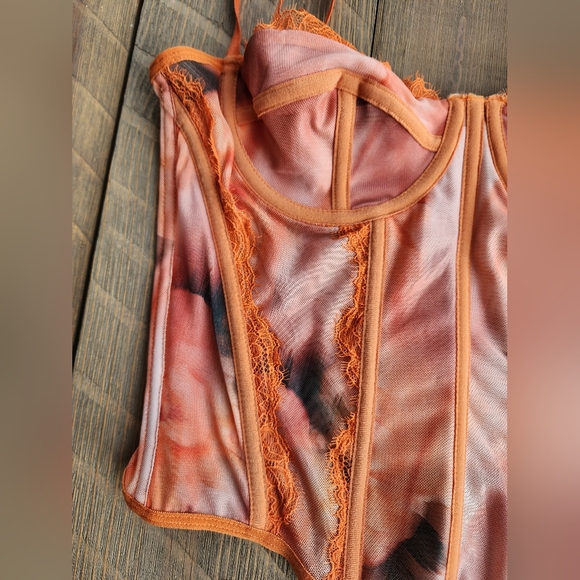 Orange Colorful Sunset Tiw Die Corset Top Xs Unbranded - Picture 2 of 8